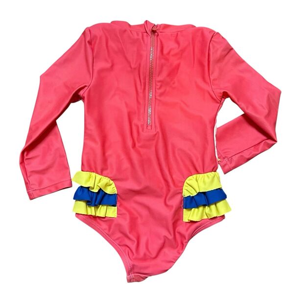 Koala Kids Baby Girl 12-18M Pink Flamingo Ruffle Long Sleeve One Piece Swimsuit - Picture 4 of 4